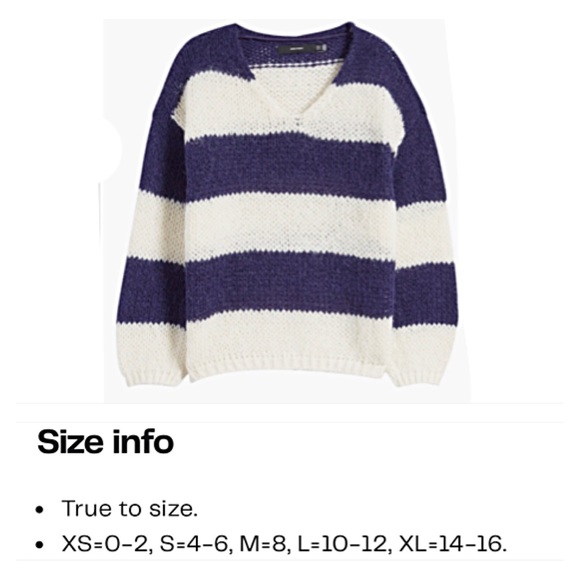 NWT VERO MODA ERIN STRIPED V-NECK CHUNKY KNIT COZY SWEATER XL Navy Cream - Picture 5 of 12